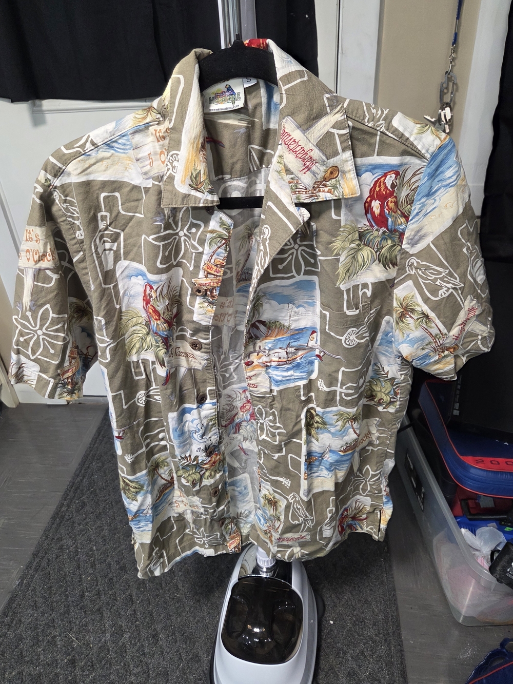 Margaritaville Olive Green Hawaiian Camp Shirt with Tropical Print